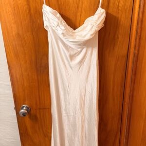 Selfie Leslie White Satin Midi Dress